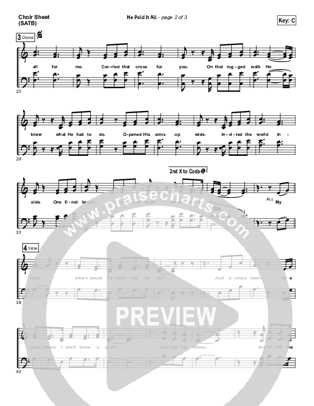 He Paid It All Choir Sheet (SATB) (Brandon Heath)