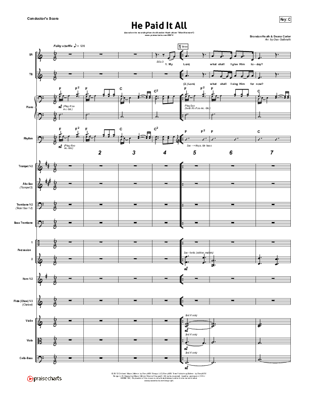 He Paid It All Conductor's Score (Brandon Heath)