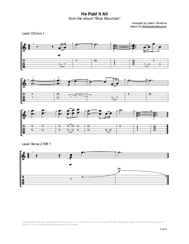 He Paid It All Guitar Tab (Brandon Heath)