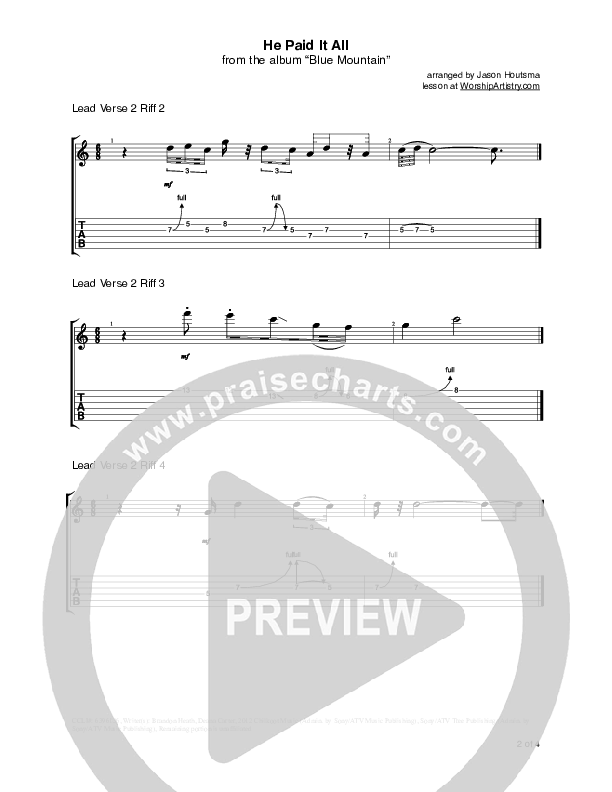 He Paid It All Guitar Tab (Brandon Heath)