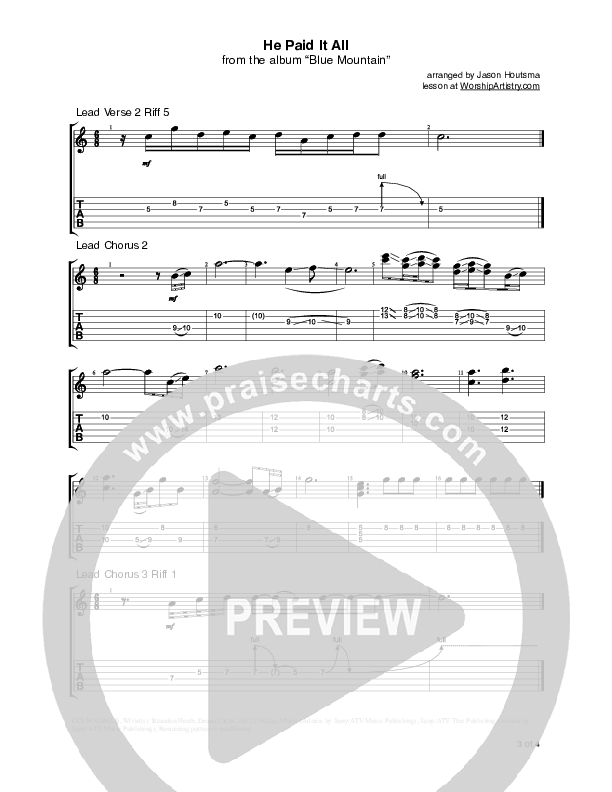 He Paid It All Guitar Tab (Brandon Heath)