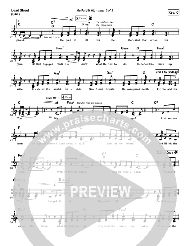 He Paid It All Lead Sheet (SAT) (Brandon Heath)