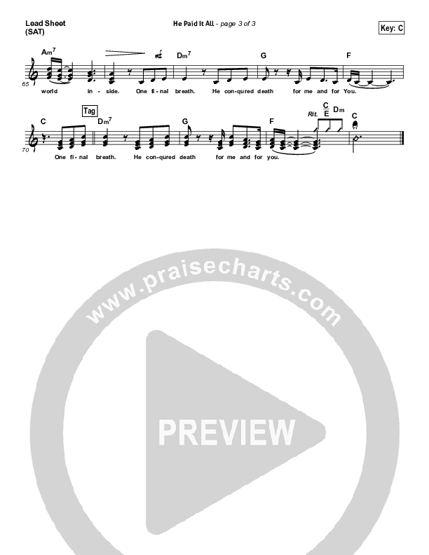 He Paid It All Lead Sheet (SAT) (Brandon Heath)