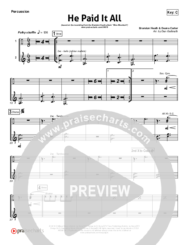 He Paid It All Percussion (Brandon Heath)