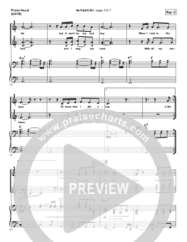 He Paid It All Piano/Vocal Pack (Brandon Heath)