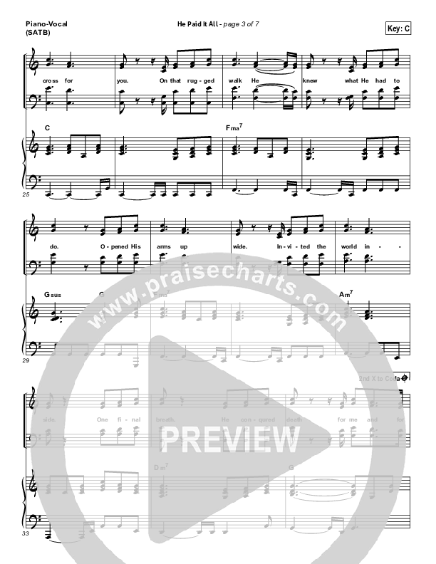 He Paid It All Piano/Vocal Pack (Brandon Heath)