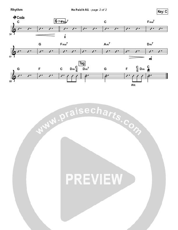 He Paid It All Rhythm Chart (Brandon Heath)