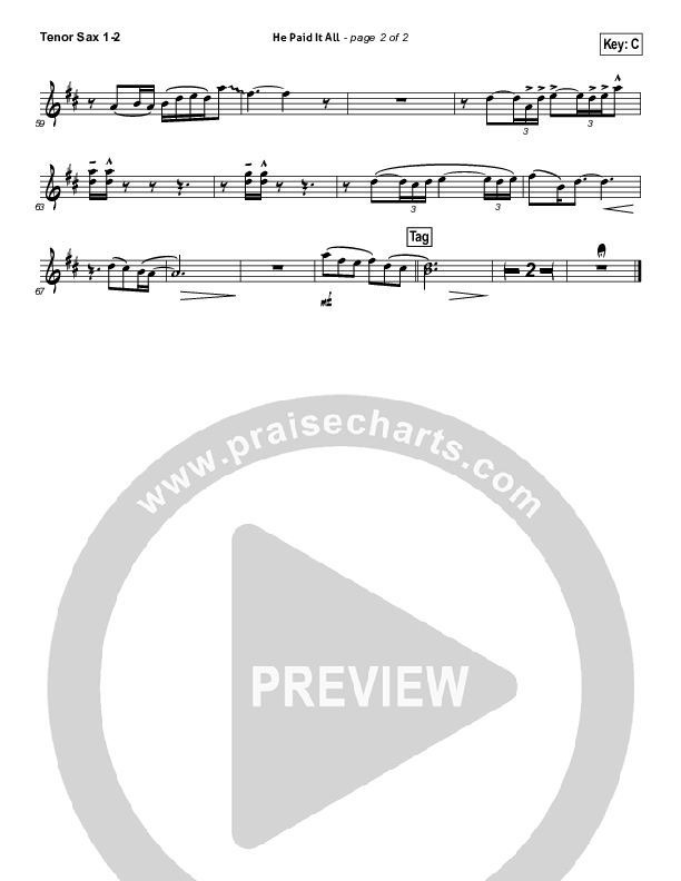 He Paid It All Tenor Sax 1/2 (Brandon Heath)