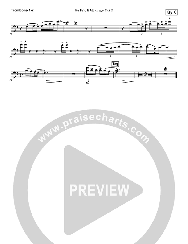 He Paid It All Trombone 1/2 (Brandon Heath)