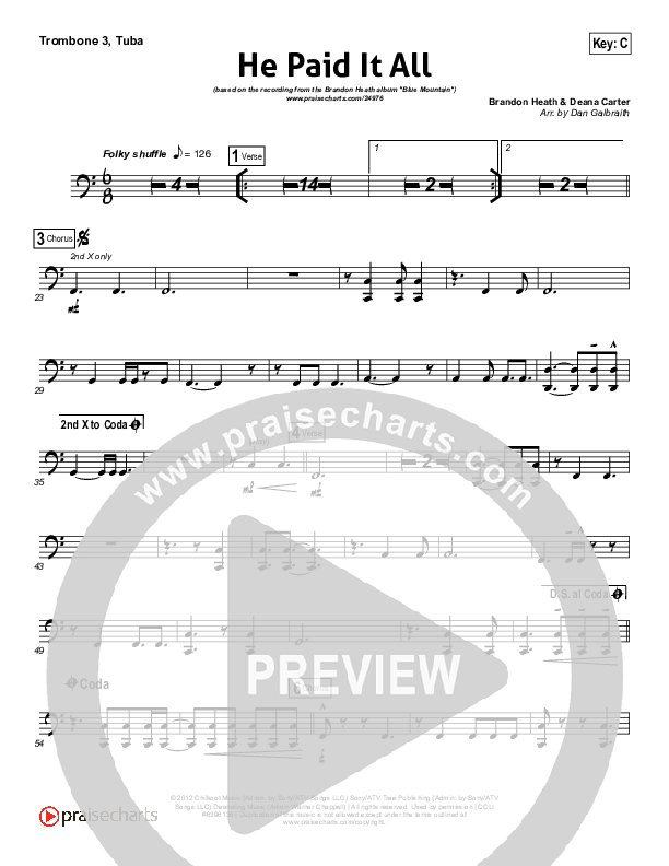 He Paid It All Trombone 3/Tuba (Brandon Heath)