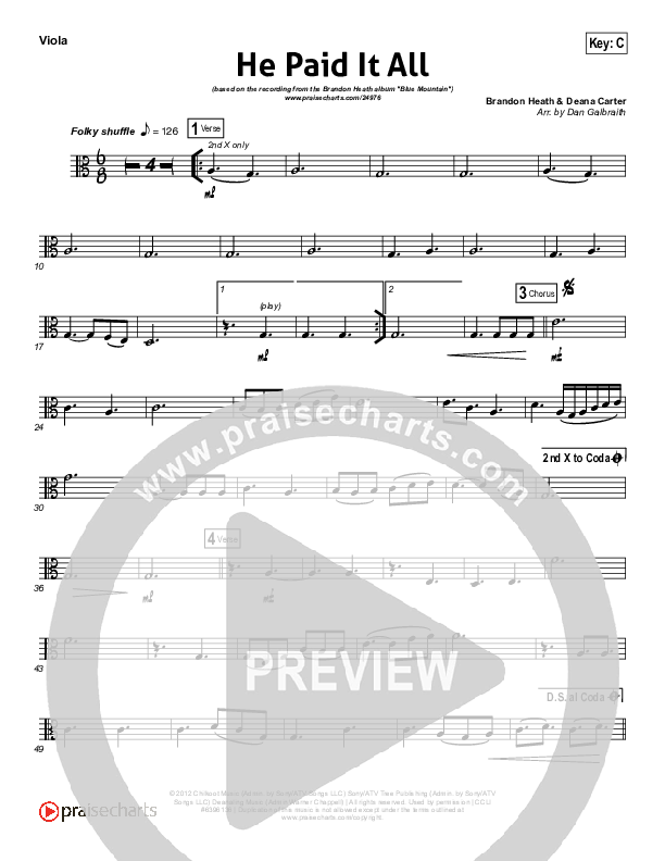 He Paid It All Viola (Brandon Heath)