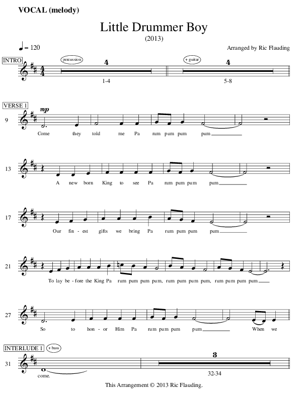 Little Drummer Boy (Ensemble) Choir Sheet (Ric Flauding)