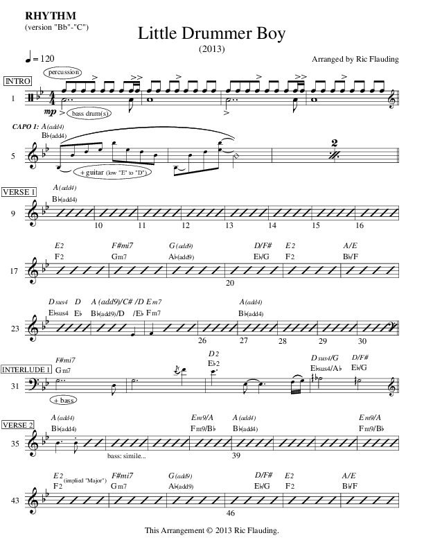 Little Drummer Boy (Ensemble) Rhythm Chart (Ric Flauding)