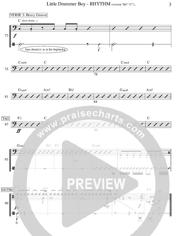 Little Drummer Boy (Ensemble) Rhythm Chart (Ric Flauding)