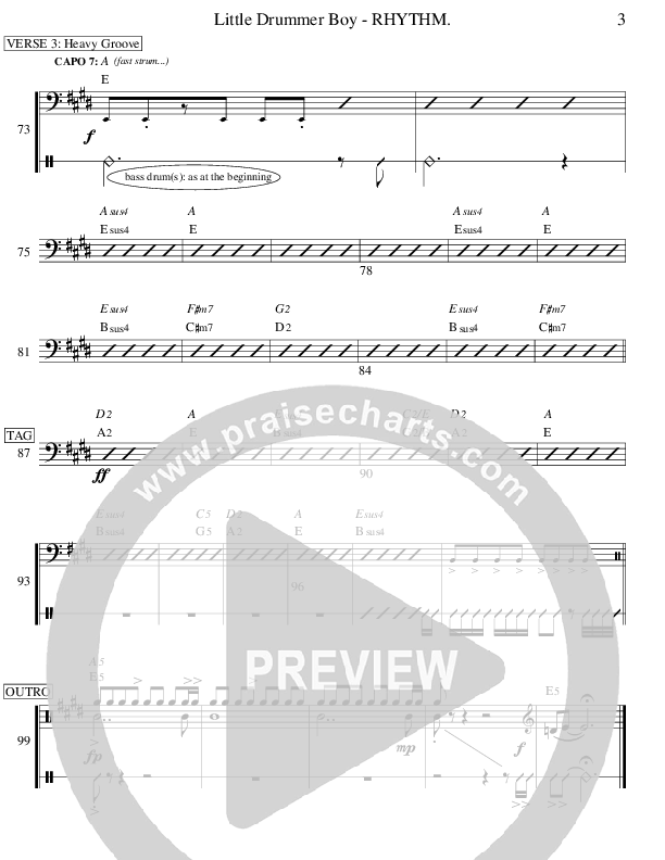 Little Drummer Boy (Ensemble) Rhythm Chart (Ric Flauding)