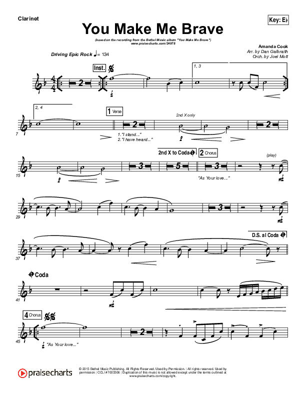 You Make Me Brave Clarinet (Amanda Lindsey Cook / Bethel Music)