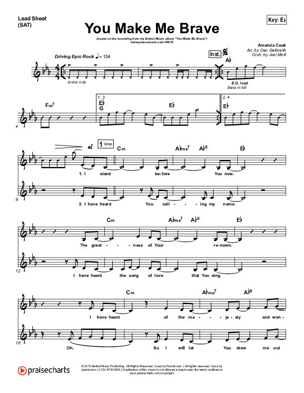 You Make Me Brave Lead Sheet (SAT) (Amanda Lindsey Cook / Bethel Music)