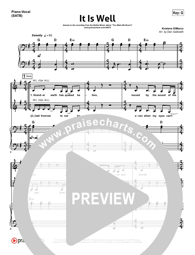 It Is Well Sheet Music PDF (Kristene DiMarco / Bethel Music) PraiseCharts