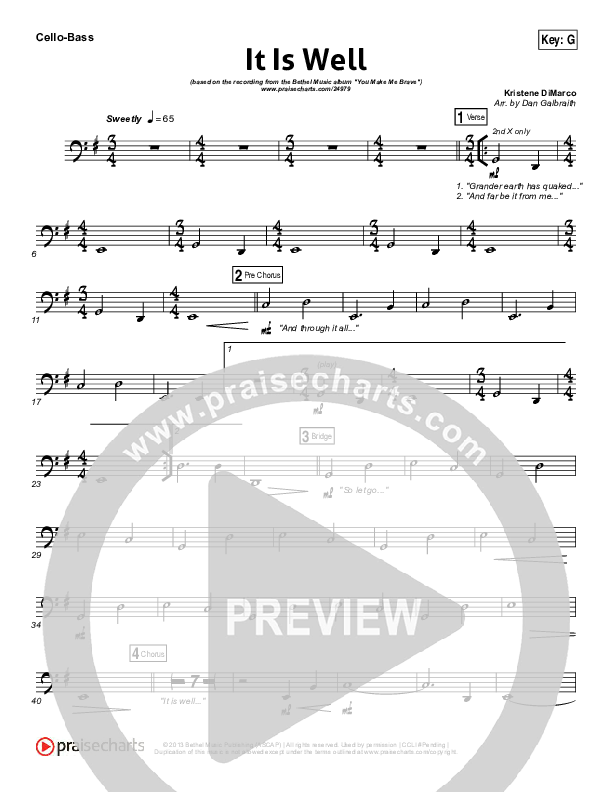 It Is Well Cello/Bass (Kristene DiMarco / Bethel Music)