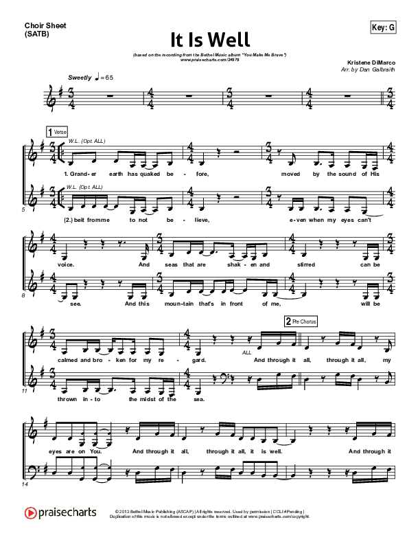 It Is Well Choir Sheet (SATB) (Kristene DiMarco / Bethel Music)