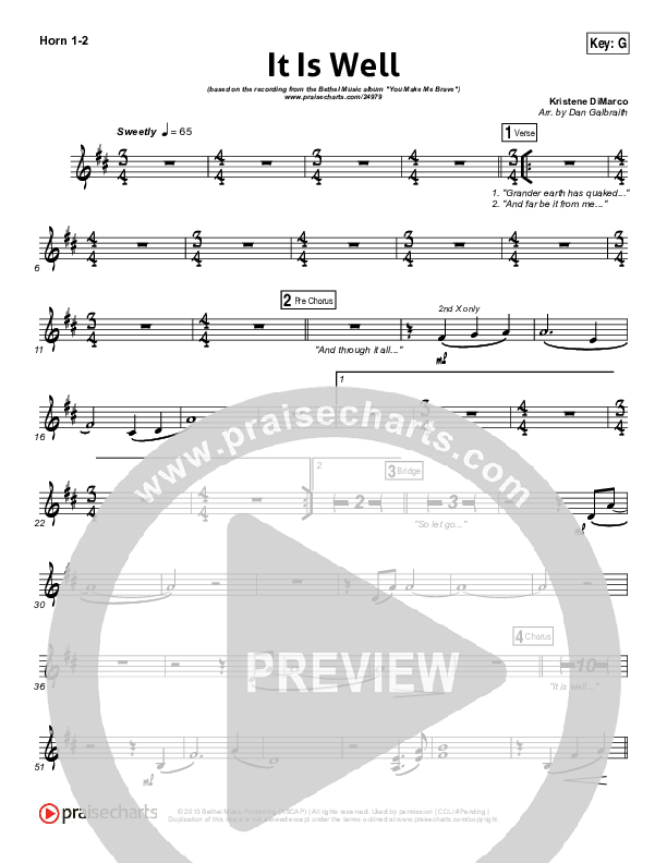 It Is Well French Horn 1/2 (Kristene DiMarco / Bethel Music)