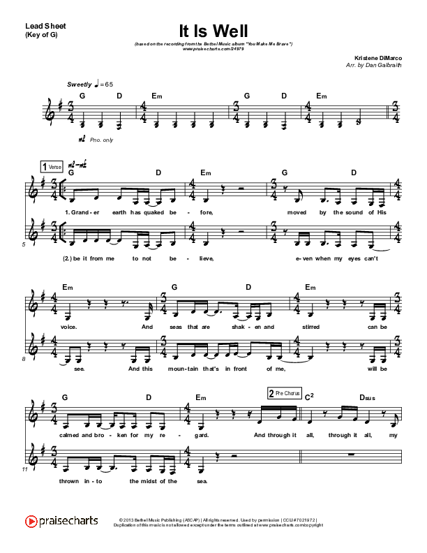 It Is Well Sheet Music PDF (Kristene DiMarco / Bethel Music) PraiseCharts