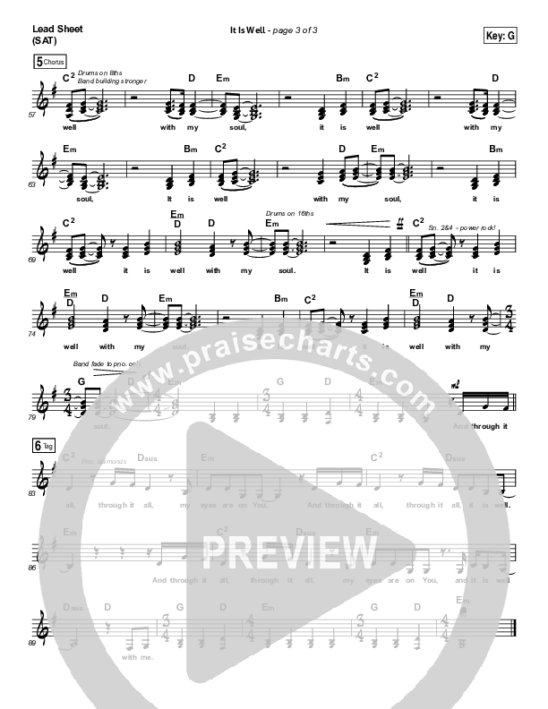 It Is Well Lead Sheet (SAT) (Kristene DiMarco / Bethel Music)