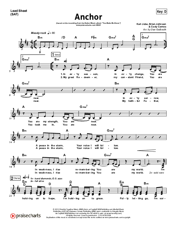 Anchor Lead Sheet (SAT) (Leah Valenzuela / Bethel Music)