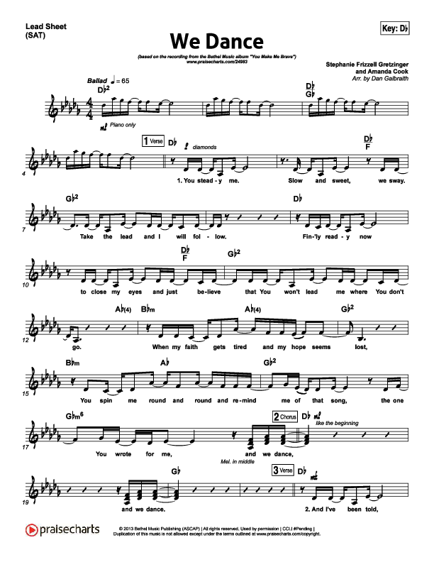 We Dance Lead Sheet (SAT) (Bethel Music)