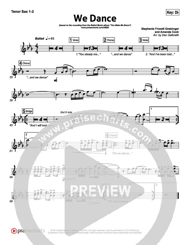 We Dance Tenor Sax 1/2 (Bethel Music)
