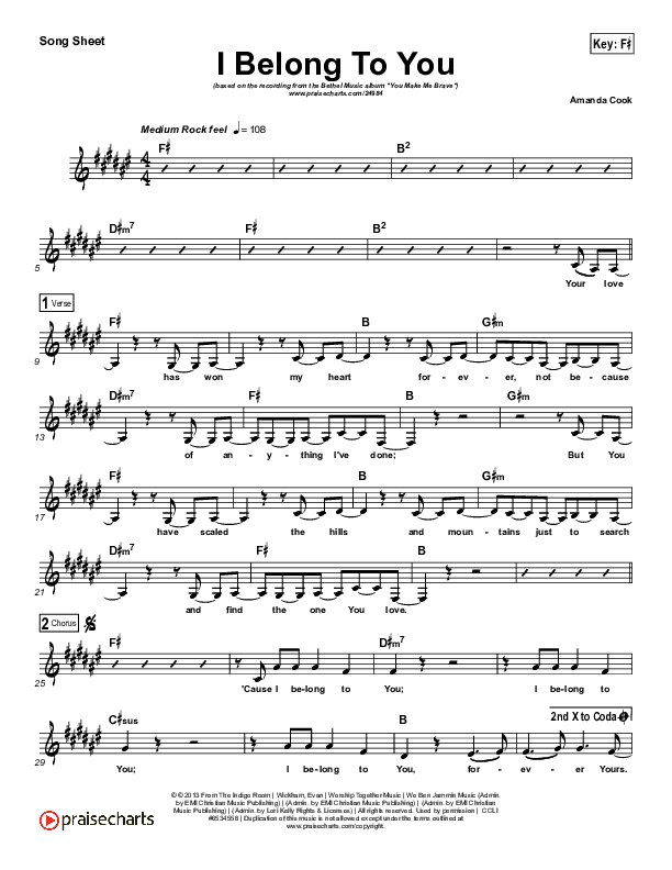 I Belong To You Lead Sheet (Amanda Lindsey Cook / Bethel Music)