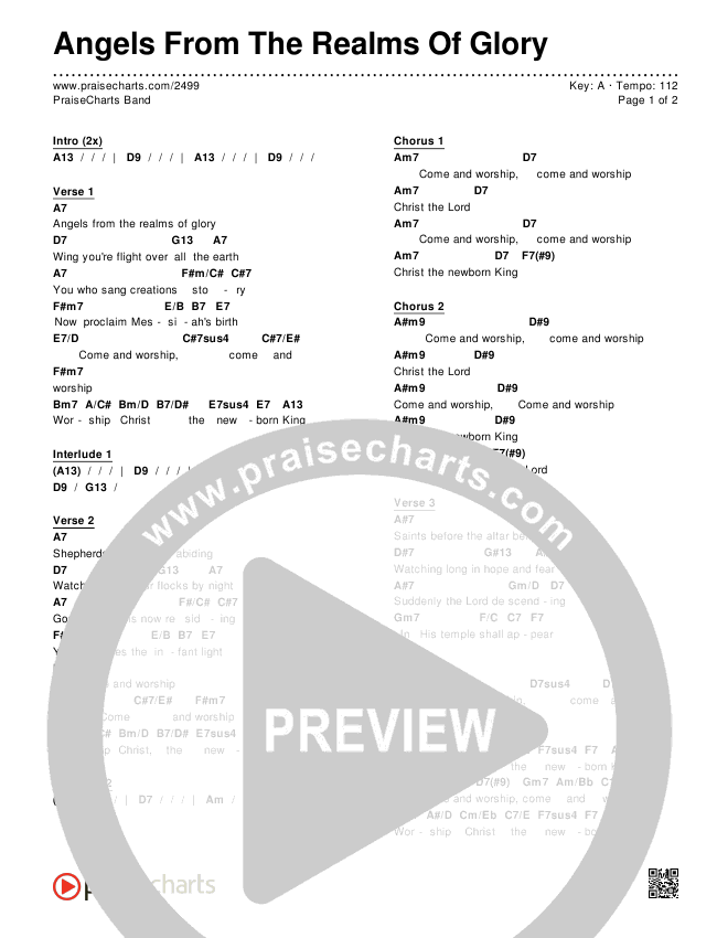 Angels From The Realms Of Glory Chords & Lyrics (PraiseCharts Band / Arr. Daniel Galbraith)
