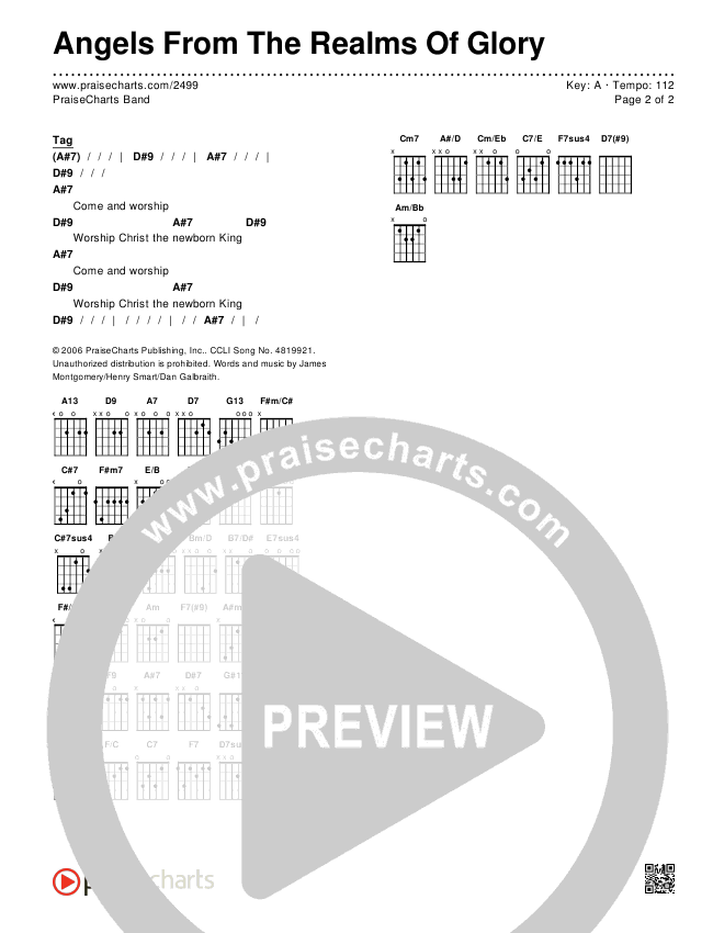 Angels From The Realms Of Glory Chords & Lyrics (PraiseCharts Band / Arr. Daniel Galbraith)