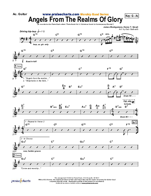 Angels From The Realms Of Glory Acoustic Guitar (PraiseCharts Band / Arr. Daniel Galbraith)