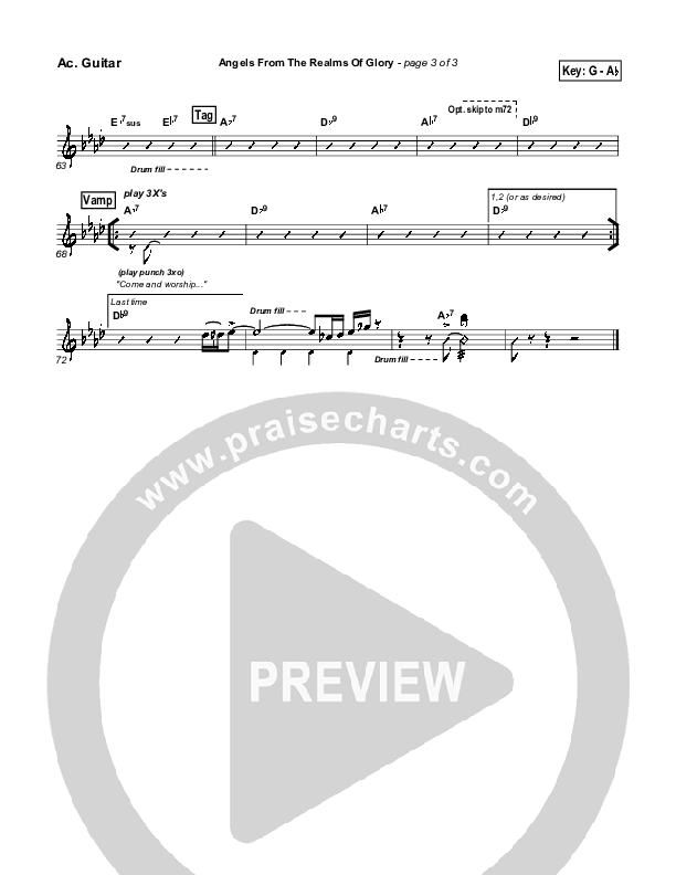 Angels From The Realms Of Glory Acoustic Guitar (PraiseCharts Band / Arr. Daniel Galbraith)