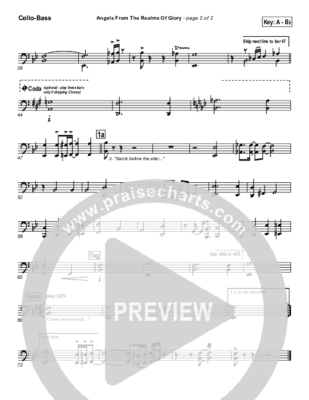 Angels From The Realms Of Glory Cello/Bass (PraiseCharts Band / Arr. Daniel Galbraith)