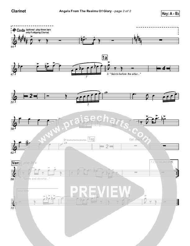 Angels From The Realms Of Glory Clarinet (PraiseCharts Band / Arr. Daniel Galbraith)