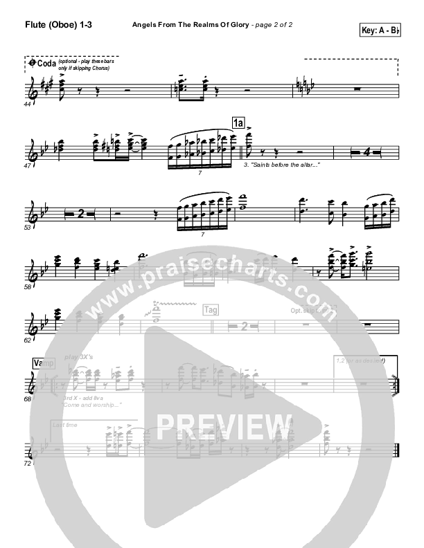 Angels From The Realms Of Glory Flute/Oboe 1/2/3 (PraiseCharts Band / Arr. Daniel Galbraith)