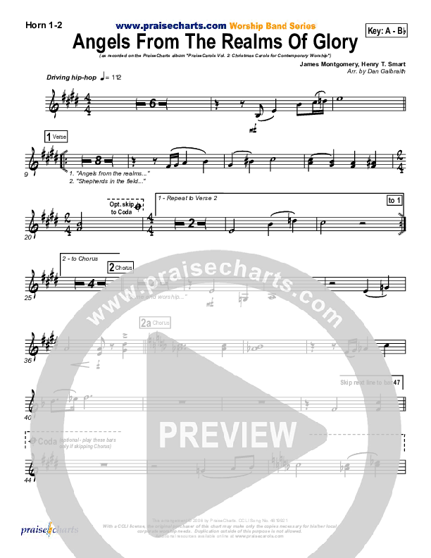 Angels From The Realms Of Glory French Horn 1/2 (PraiseCharts Band / Arr. Daniel Galbraith)