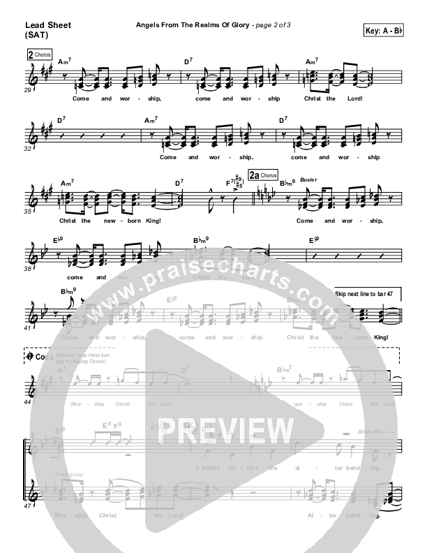 Angels From The Realms Of Glory Lead Sheet (PraiseCharts Band / Arr. Daniel Galbraith)