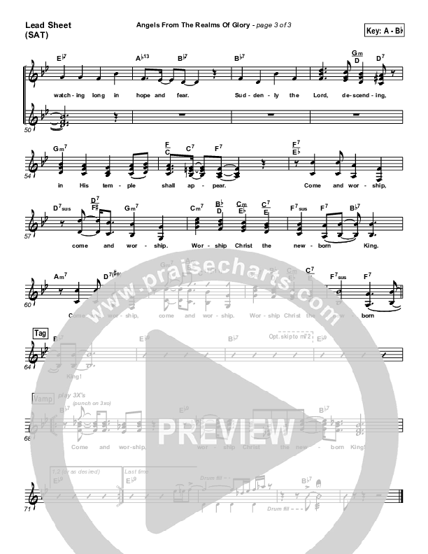 Angels From The Realms Of Glory Lead Sheet (PraiseCharts Band / Arr. Daniel Galbraith)
