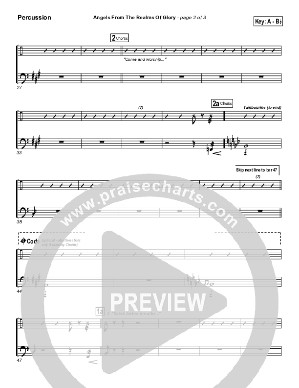 Angels From The Realms Of Glory Percussion (PraiseCharts Band / Arr. Daniel Galbraith)