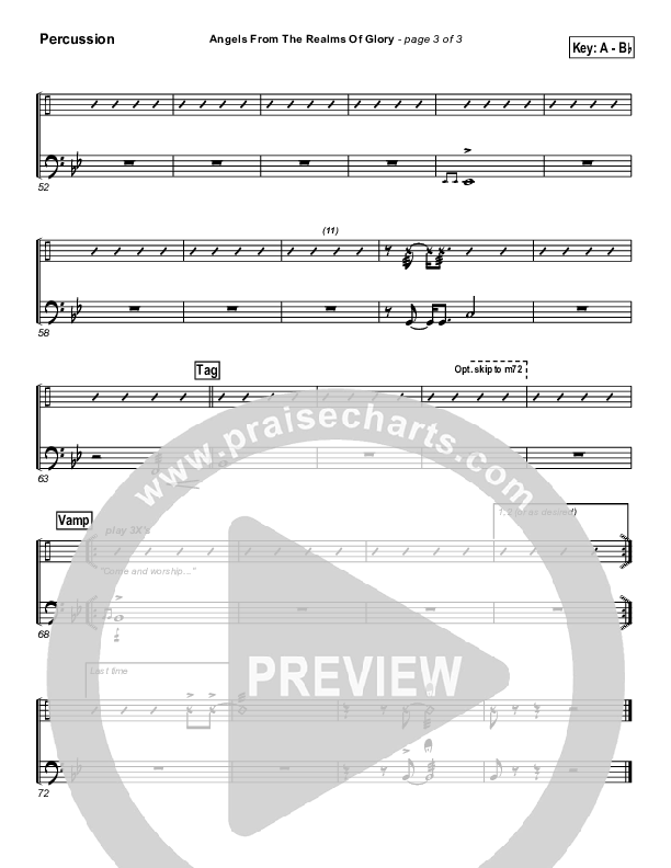 Angels From The Realms Of Glory Percussion (PraiseCharts Band / Arr. Daniel Galbraith)