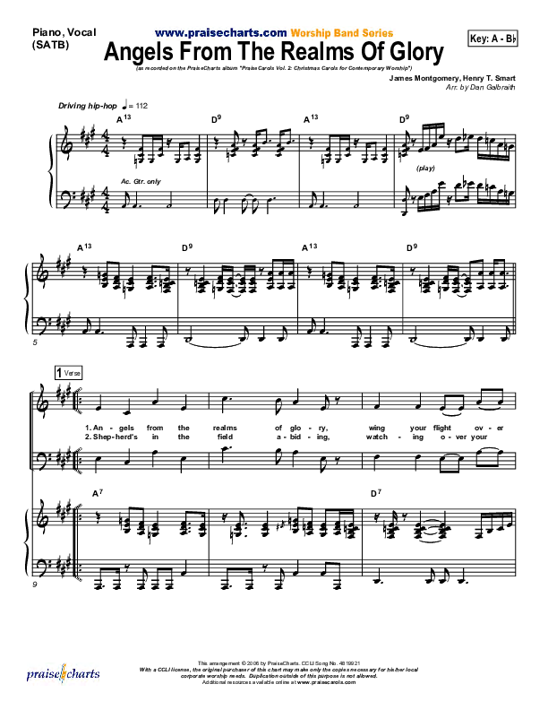 Angels From The Realms Of Glory Piano/Vocal (PraiseCharts Band / Arr. Daniel Galbraith)