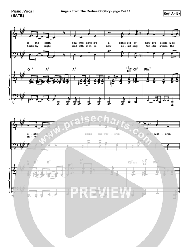 Angels From The Realms Of Glory Piano/Vocal (PraiseCharts Band / Arr. Daniel Galbraith)