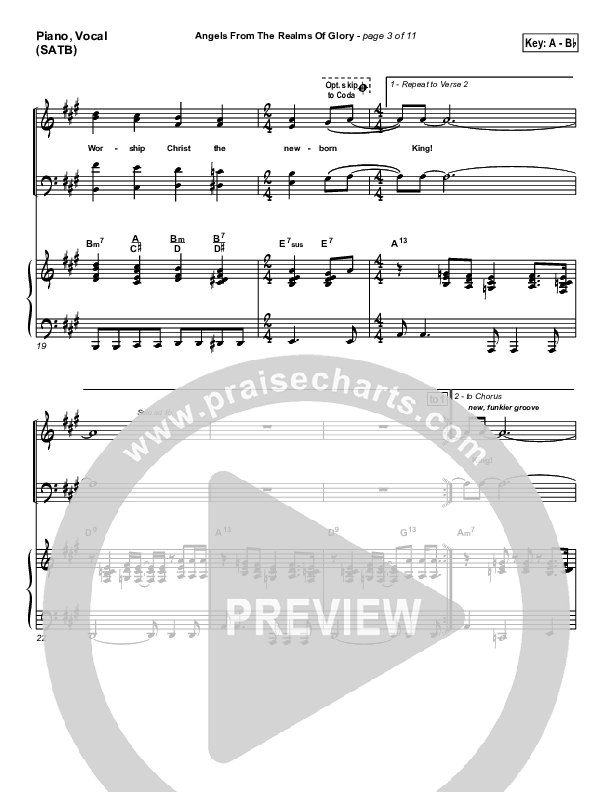 Angels From The Realms Of Glory Piano/Vocal (PraiseCharts Band / Arr. Daniel Galbraith)