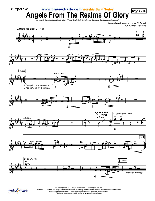 Angels From The Realms Of Glory Trumpet 1,2 (PraiseCharts Band / Arr. Daniel Galbraith)