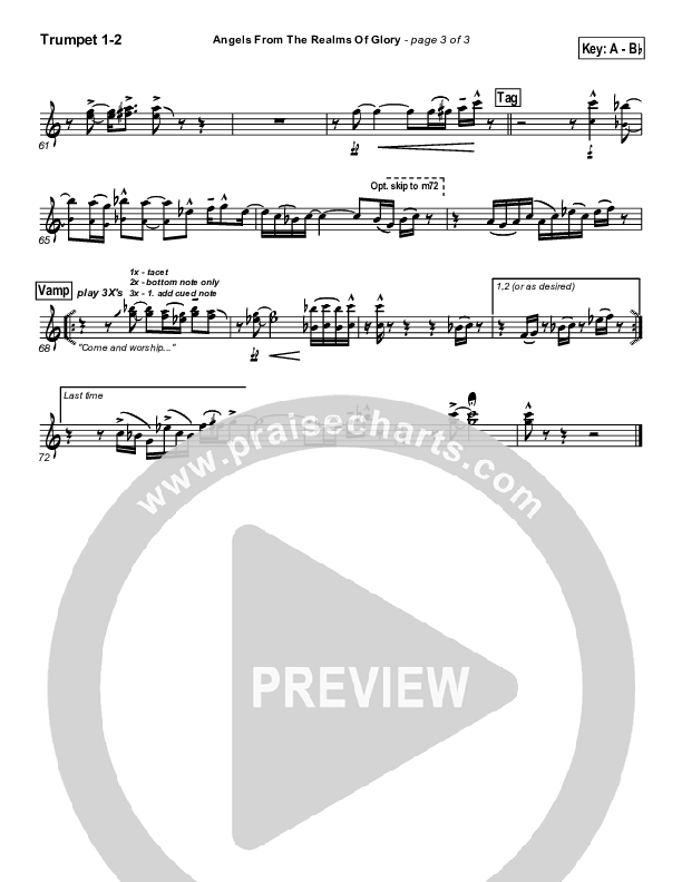 Angels From The Realms Of Glory Trumpet 1,2 (PraiseCharts Band / Arr. Daniel Galbraith)