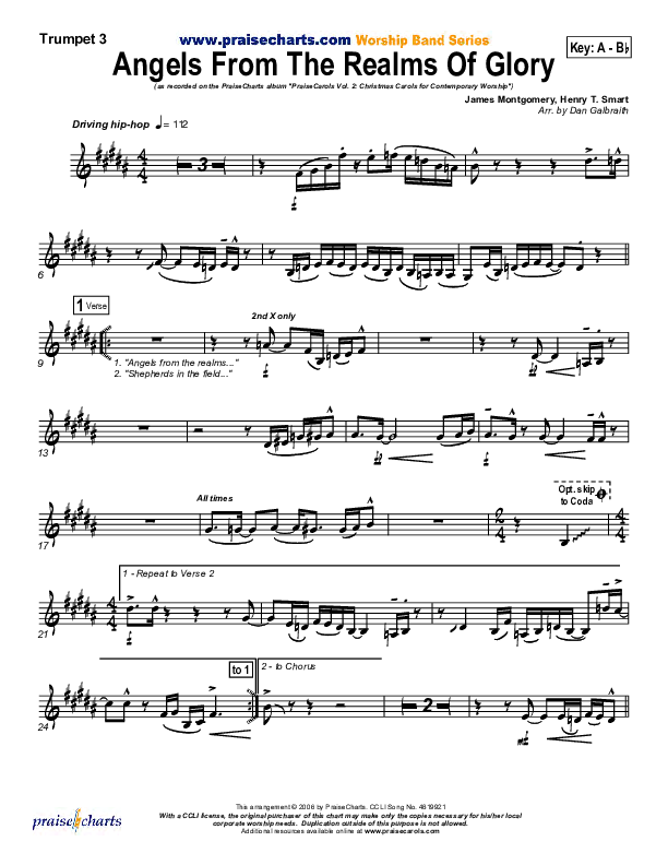 Angels From The Realms Of Glory Trumpet 3 (PraiseCharts Band / Arr. Daniel Galbraith)