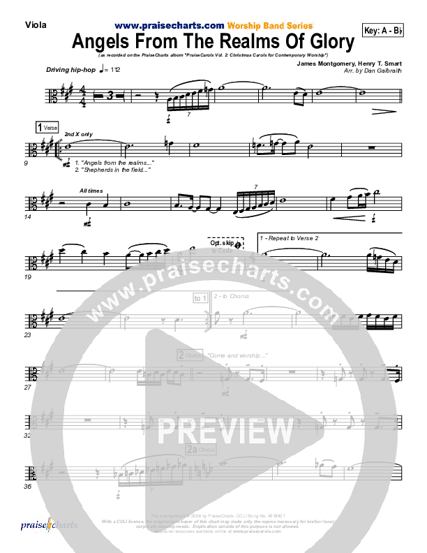 Angels From The Realms Of Glory Viola (PraiseCharts Band / Arr. Daniel Galbraith)